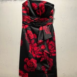 White House Black Market strapless Rose dress.